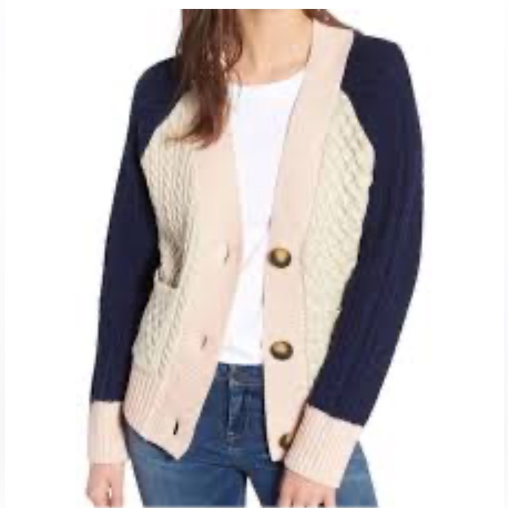 BP Nordstrom Cable Knit Grandpa Chunky Cardigan Cotton Blend Blue Pink Size M